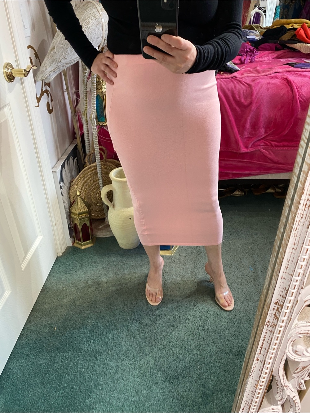 Hera Collection Pink Knit Midi Pencil Skirt Size M